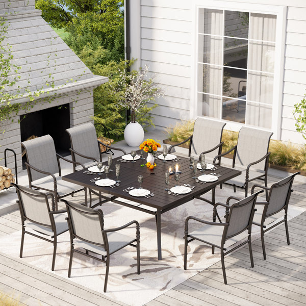 Lark manor asfand 9pcs large square table outdoor patio dining set with